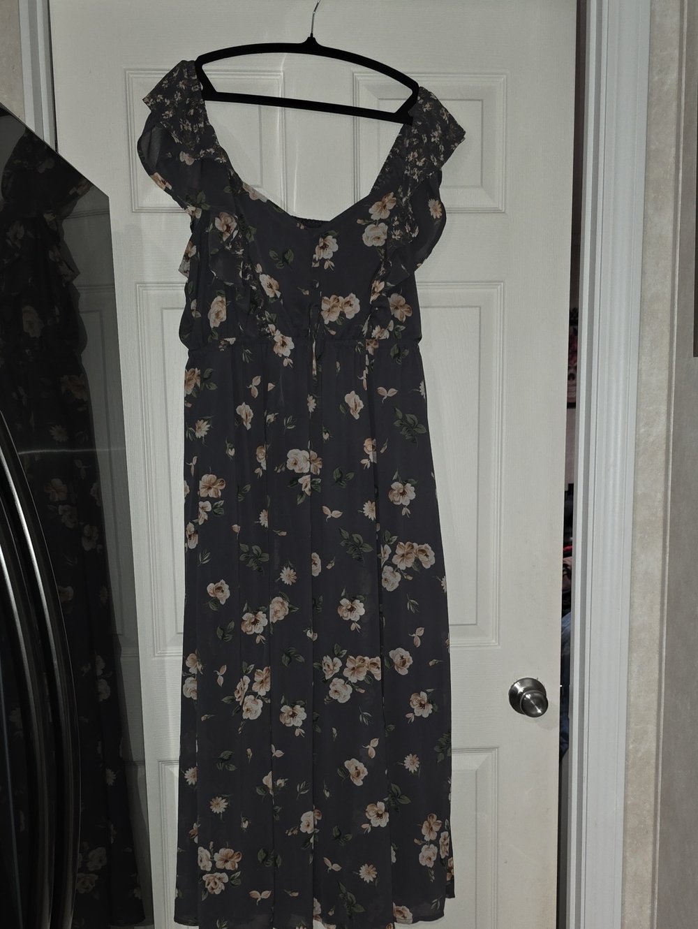 torrid Charcoal Floral Midi Dress with Ruffle Neck